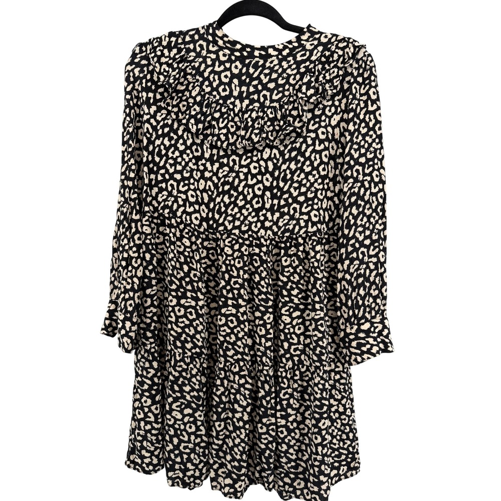 Zara Woman Denim Collection Ruffle Tiered Mini Dress Size Small Tan‎ Black